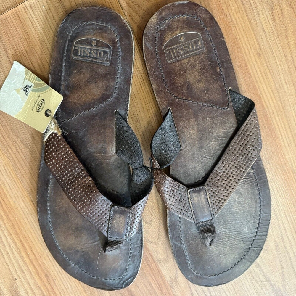 Fossil Dark Brown Leather Men's Flip-Flops